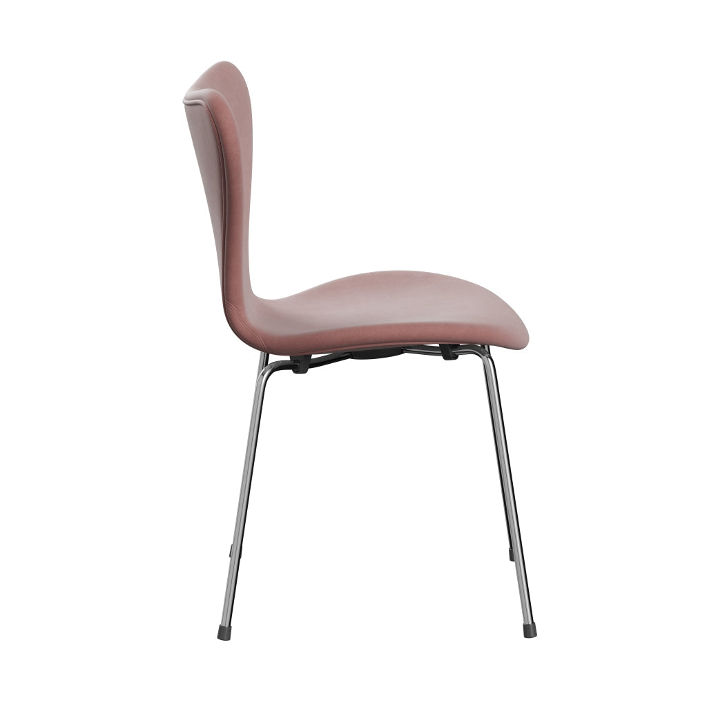 Fritz Hansen 3107 Chair Full Upholstery, Chrome/Belfast Velvet Misty Rose