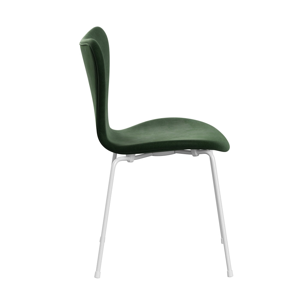 Fritz Hansen 3107 Chair Full Upholstery, White/Belfast Velvet Forest Green
