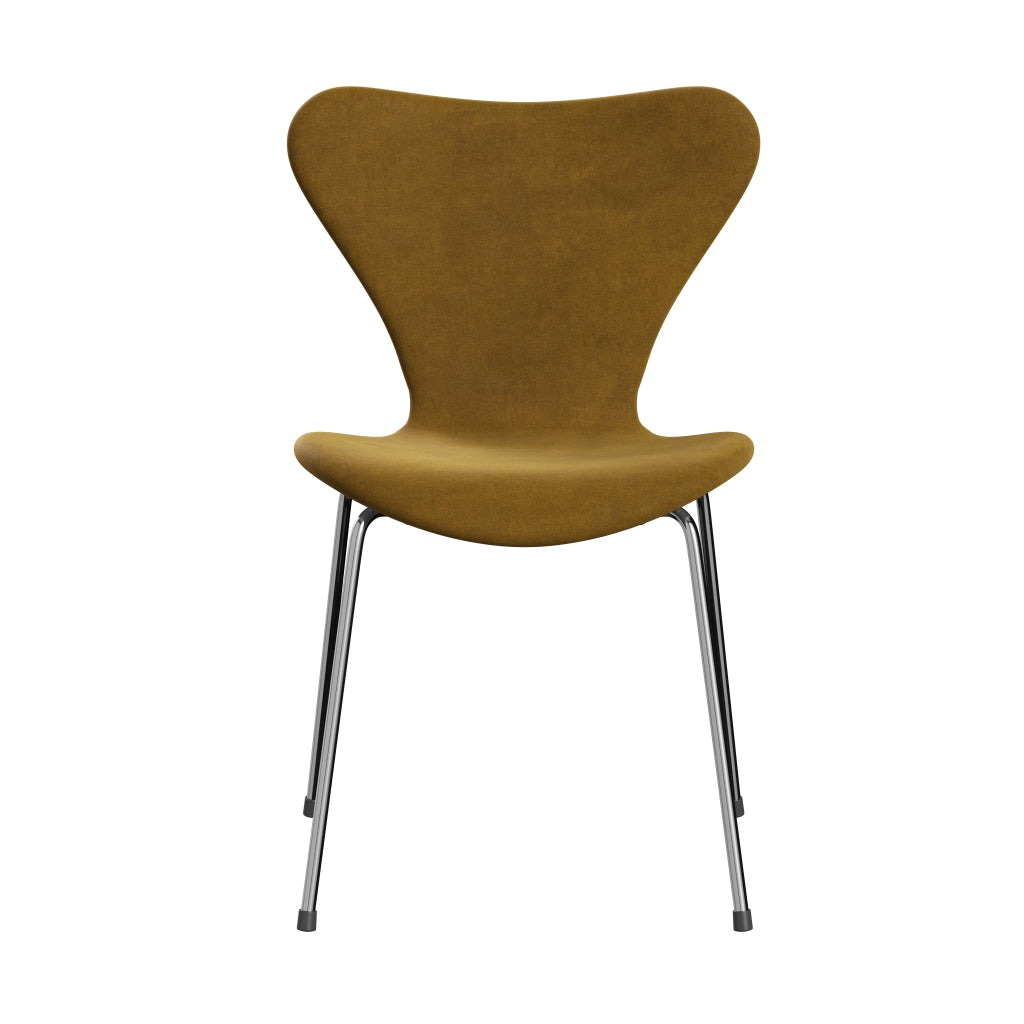 Fritz Hansen 3107 Chair Full Upholstery, Chrome/Belfast Velvet Soft Ochre