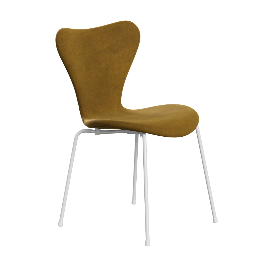 Fritz Hansen 3107 Chair Full Upholstery, White/Belfast Velvet Soft Ochre