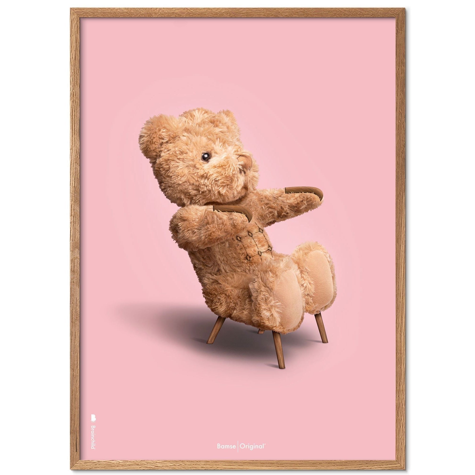 Brainchild Nallebjörn klassisk affischram i lätt träram 30x40 cm, rosa bakgrund