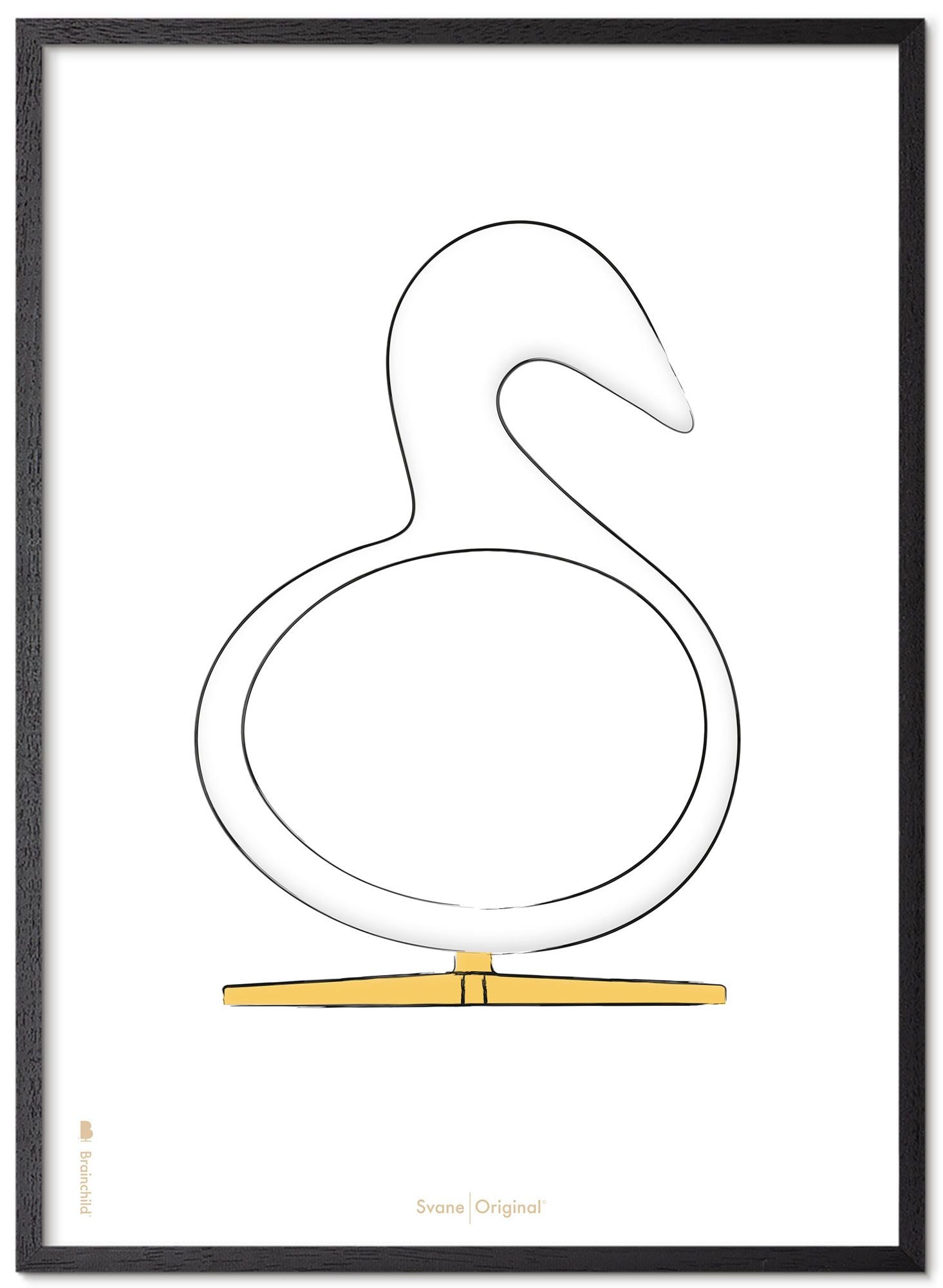 Brainchild Swan Design Sketch Poster Frame Made Of Black Lacquered Wood 50x70 Cm, White Background