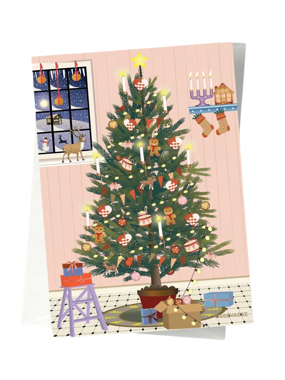 Vissevasse glødende juletræ lykønskningskort, A6