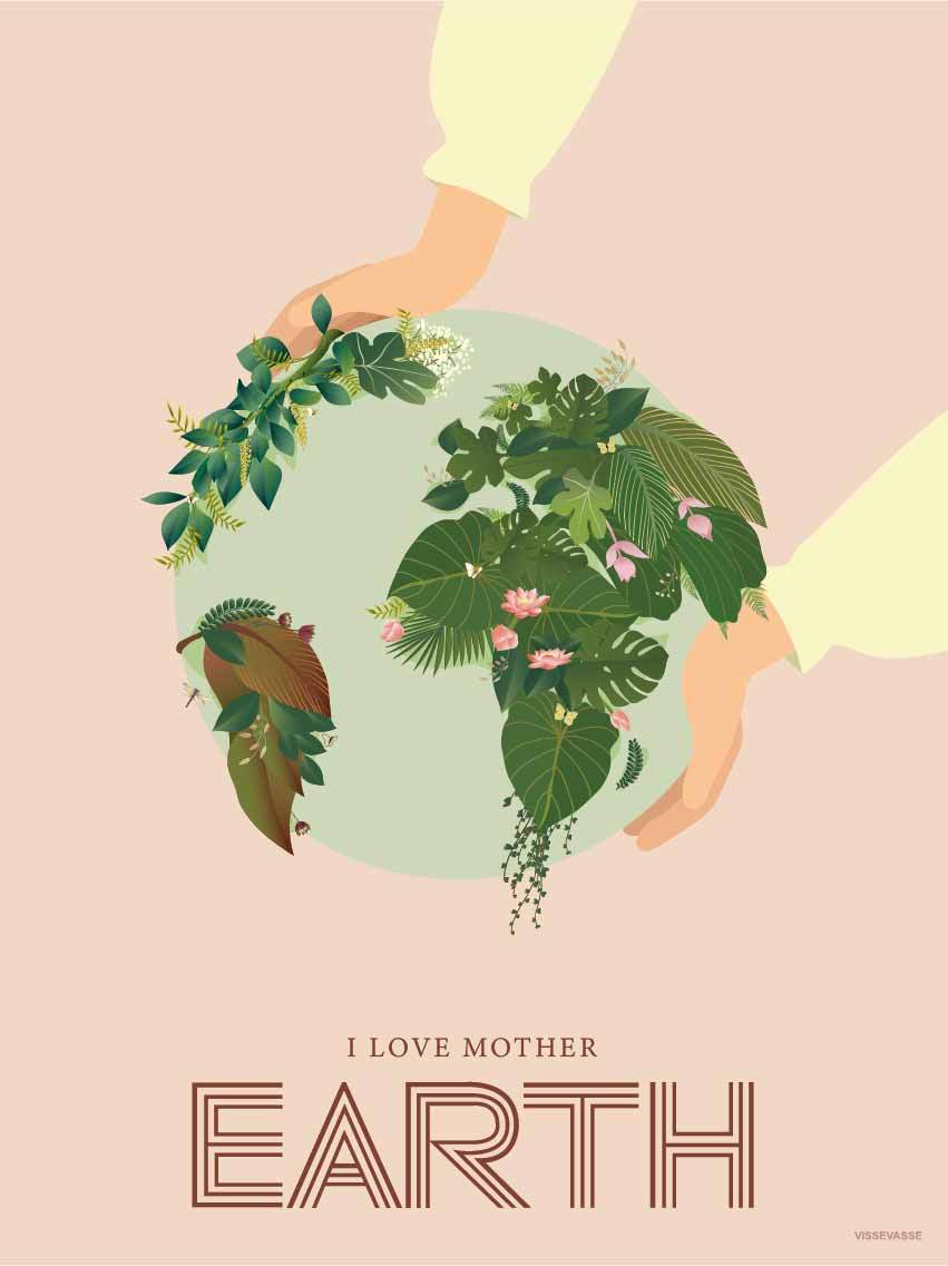 Vissevasse Jag älskar Mother Earth -affisch, 15x21 cm